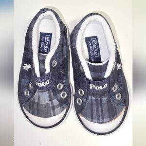 Polo by Ralph Lauren Plaid Blue and White Sneakers Slip-On Canvas US4